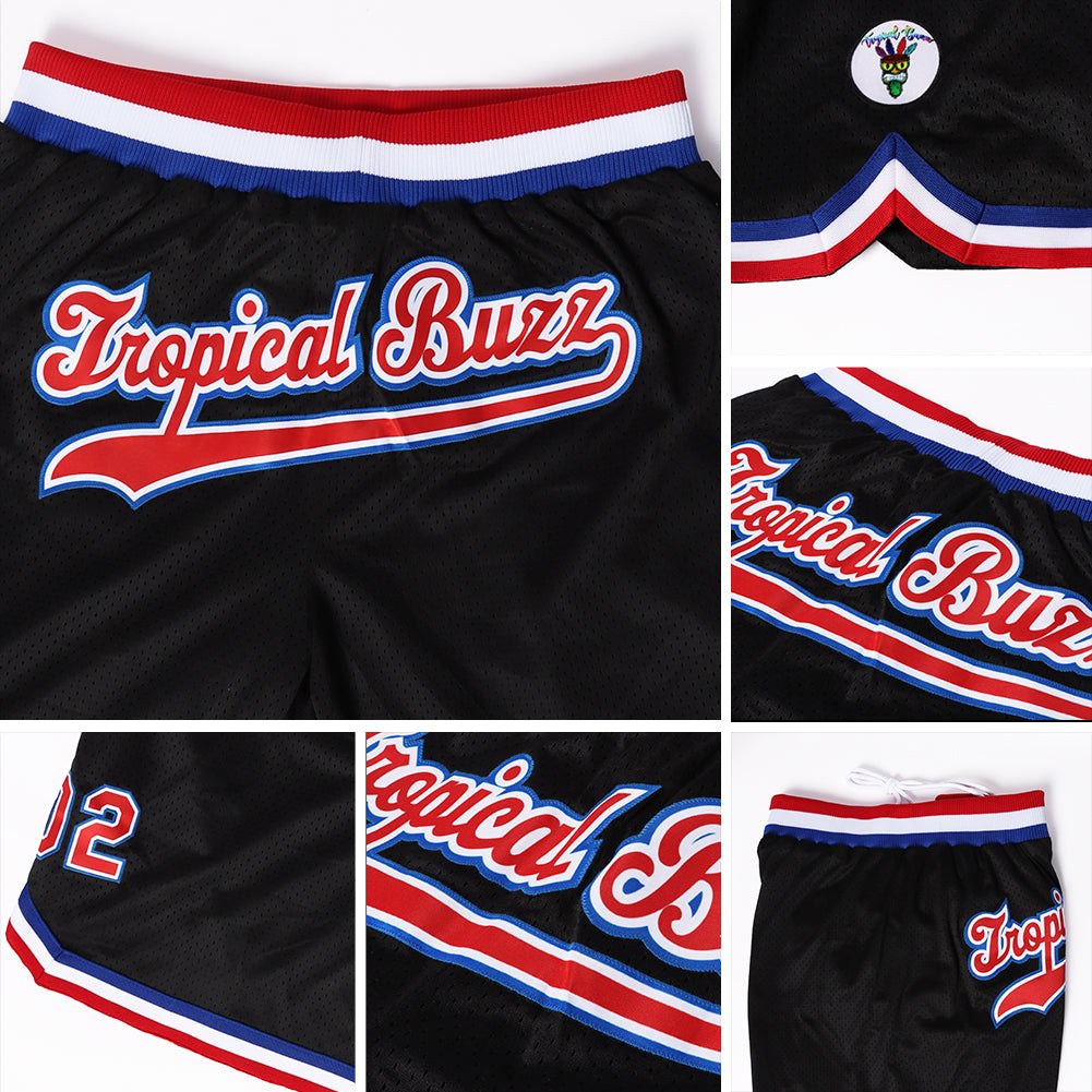 Custom Black Red-Royal Authentic Throwback Basketball Shorts photo 3