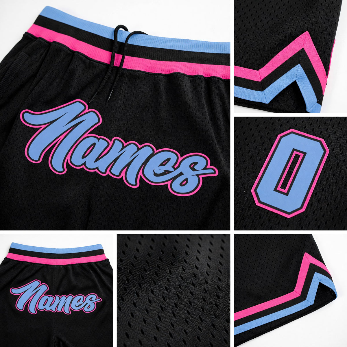 Custom Black Light Blue-Pink Authentic Throwback Basketball Shorts detail
