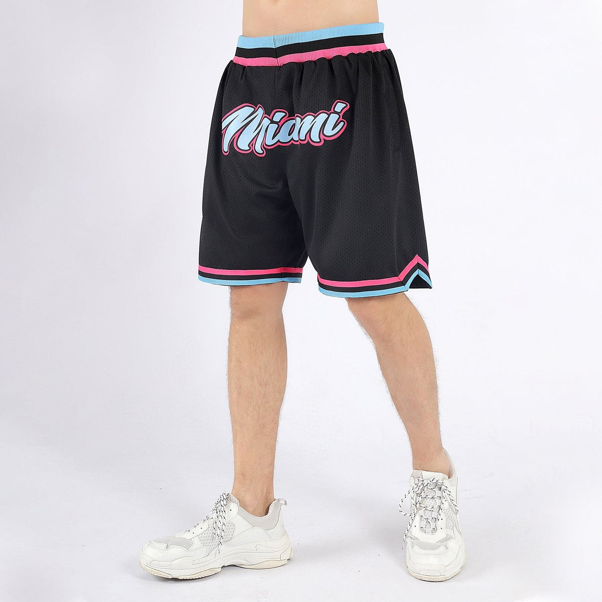 Custom Black Light Blue-Pink Authentic Throwback Basketball Shorts photo 2