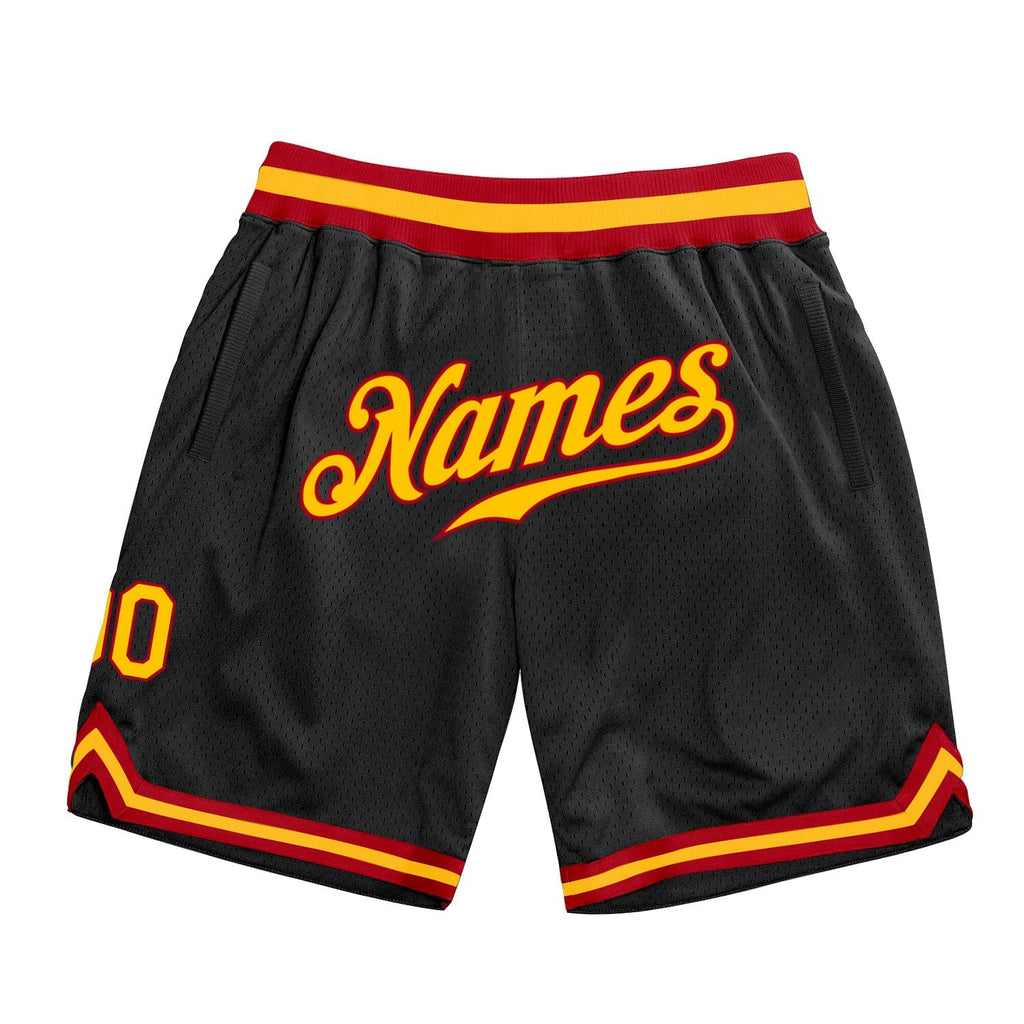 Custom Black Gold-Red Authentic Throwback Basketball Shorts photo 1