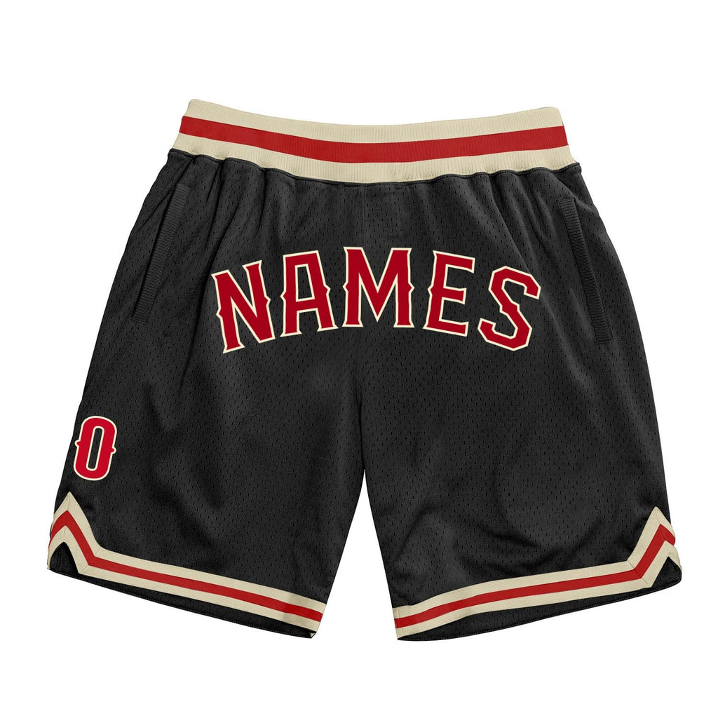 Custom Black Red-Cream Authentic Throwback Basketball Shorts photo 1