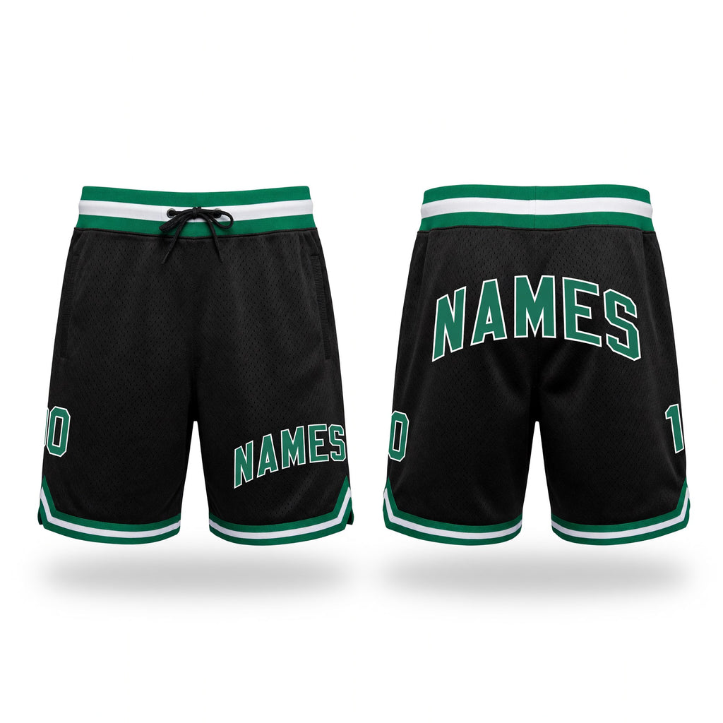 Custom Black Kelly Green-White Authentic Throwback Basketball Shorts