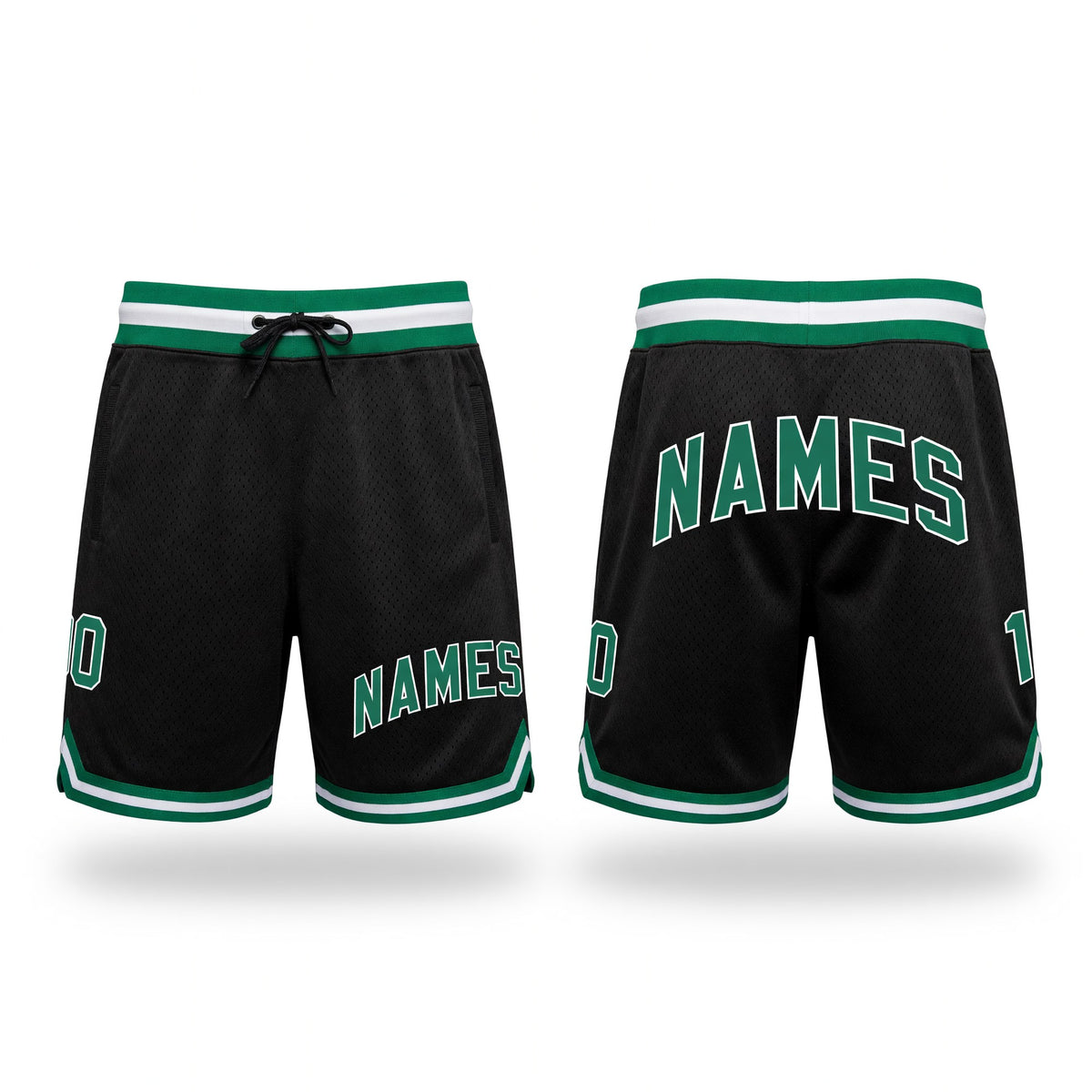 Custom Black Kelly Green-White Authentic Throwback Basketball Shorts