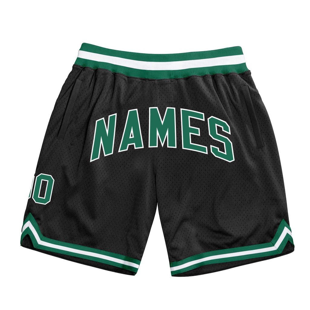 Custom Black Kelly Green-White Authentic Throwback Basketball Shorts photo 1