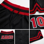 Custom Black Red-White Authentic Throwback Basketball Shorts detail