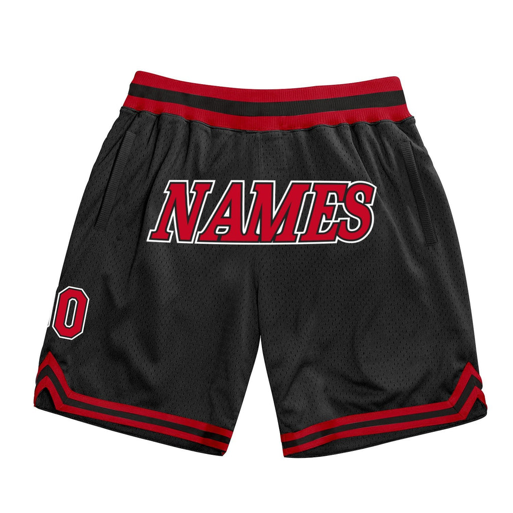 Custom Black Red-White Authentic Throwback Basketball Shorts photo 1