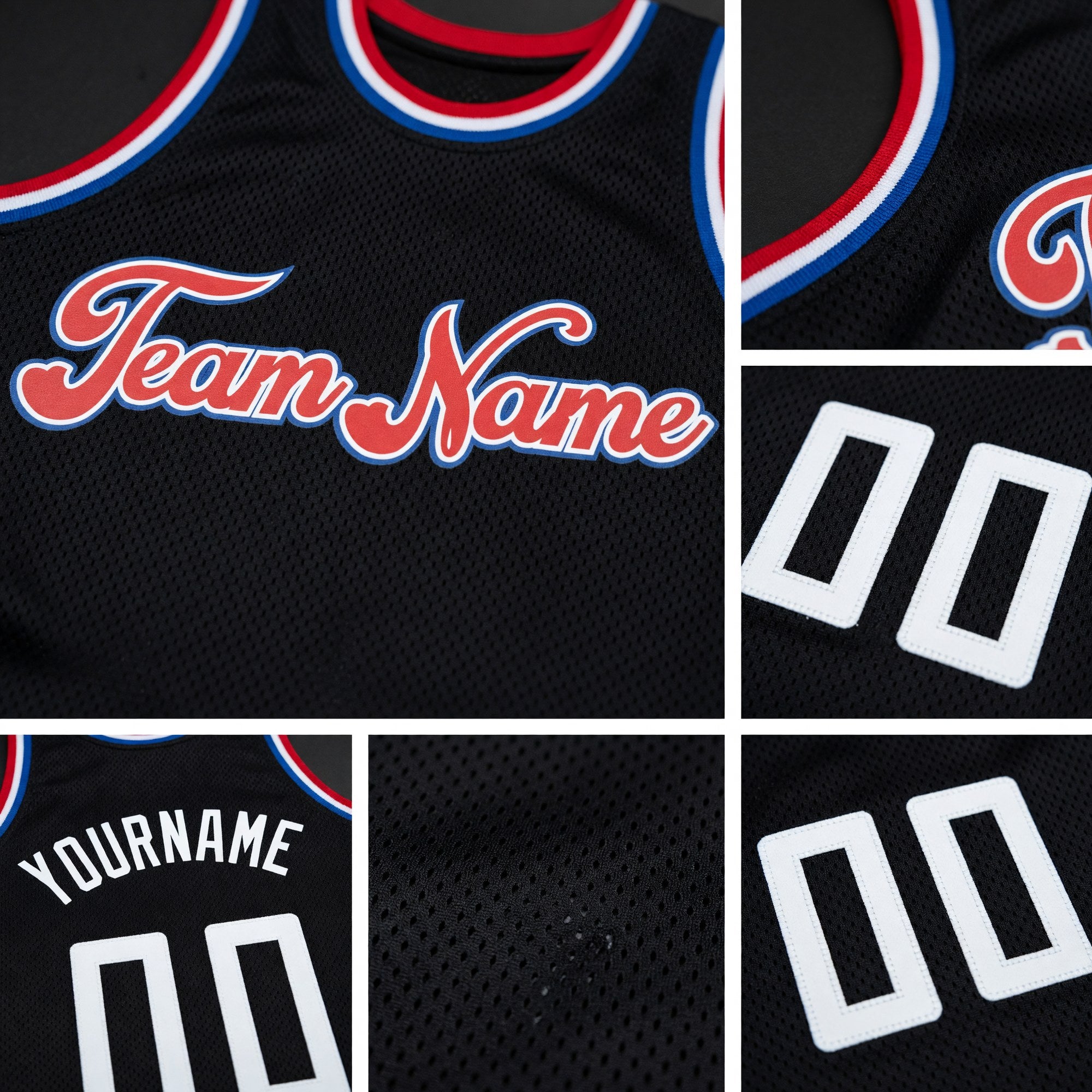 Custom Black White-Red Authentic Throwback Basketball Jersey detail