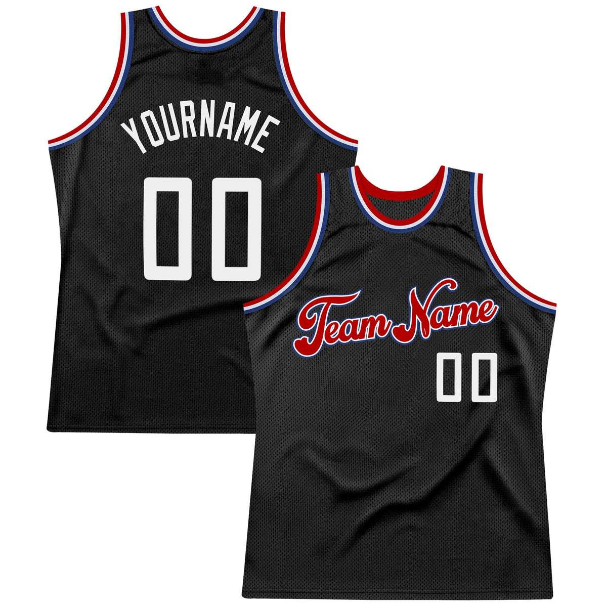 Custom Black White-Red Authentic Throwback Basketball Jersey photo 1
