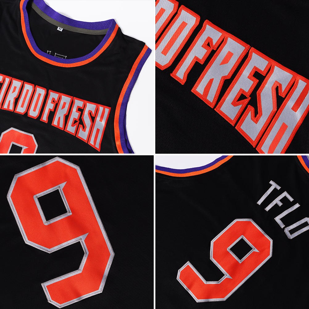 Custom Black White-Red Authentic Throwback Basketball Jersey photo 4