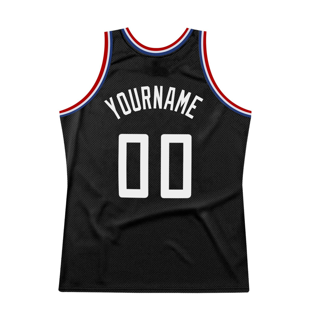 Custom Black White-Red Authentic Throwback Basketball Jersey photo 5
