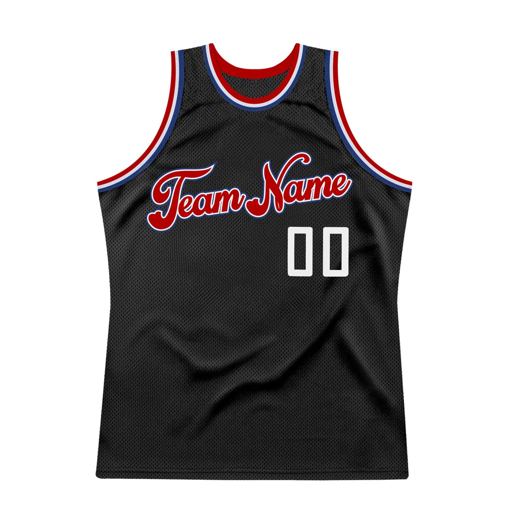 Custom Black White-Red Authentic Throwback Basketball Jersey photo 6