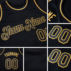 Custom Black Black-Old Gold Authentic Throwback Basketball Jersey detail
