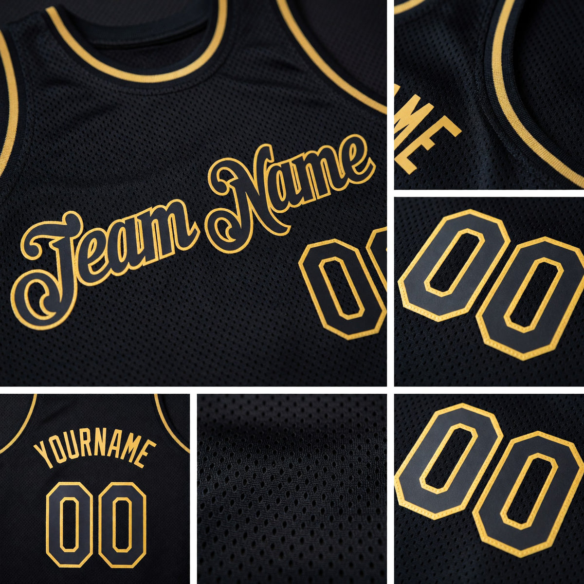 Custom Black Black-Old Gold Authentic Throwback Basketball Jersey detail