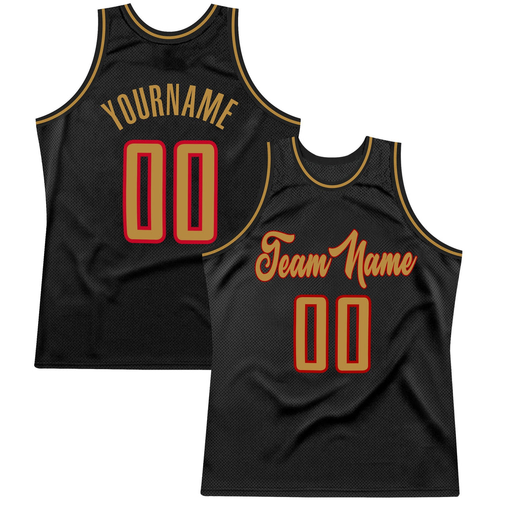 Custom Black Old Gold-Red Authentic Throwback Basketball Jersey photo 1