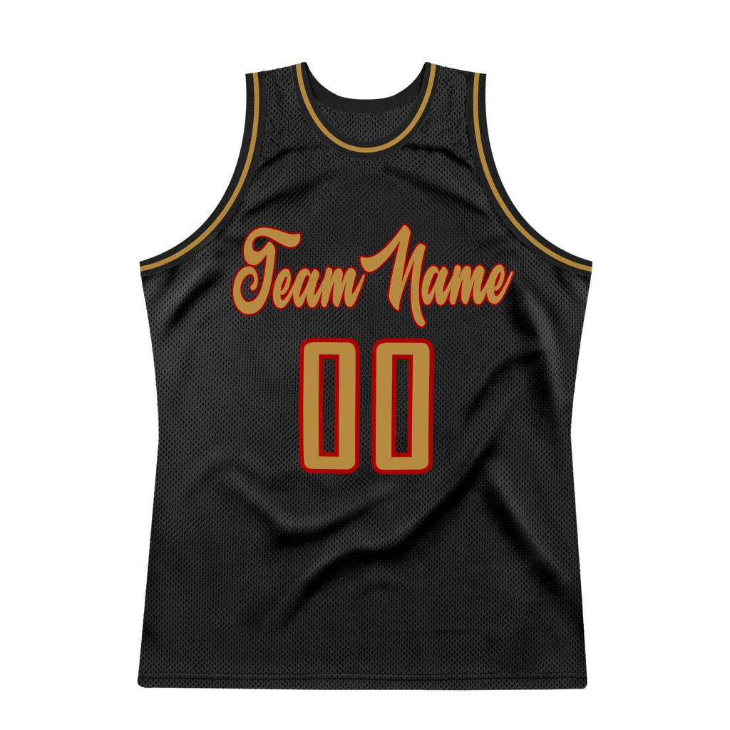 Custom Black Old Gold-Red Authentic Throwback Basketball Jersey photo 6