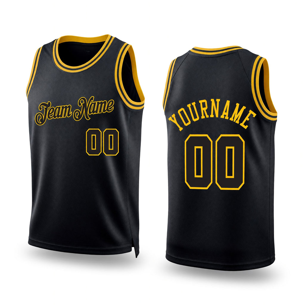 Custom Black Black-Gold Authentic Throwback Basketball Jersey