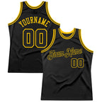 Custom Black Black-Gold Authentic Throwback Basketball Jersey photo 1