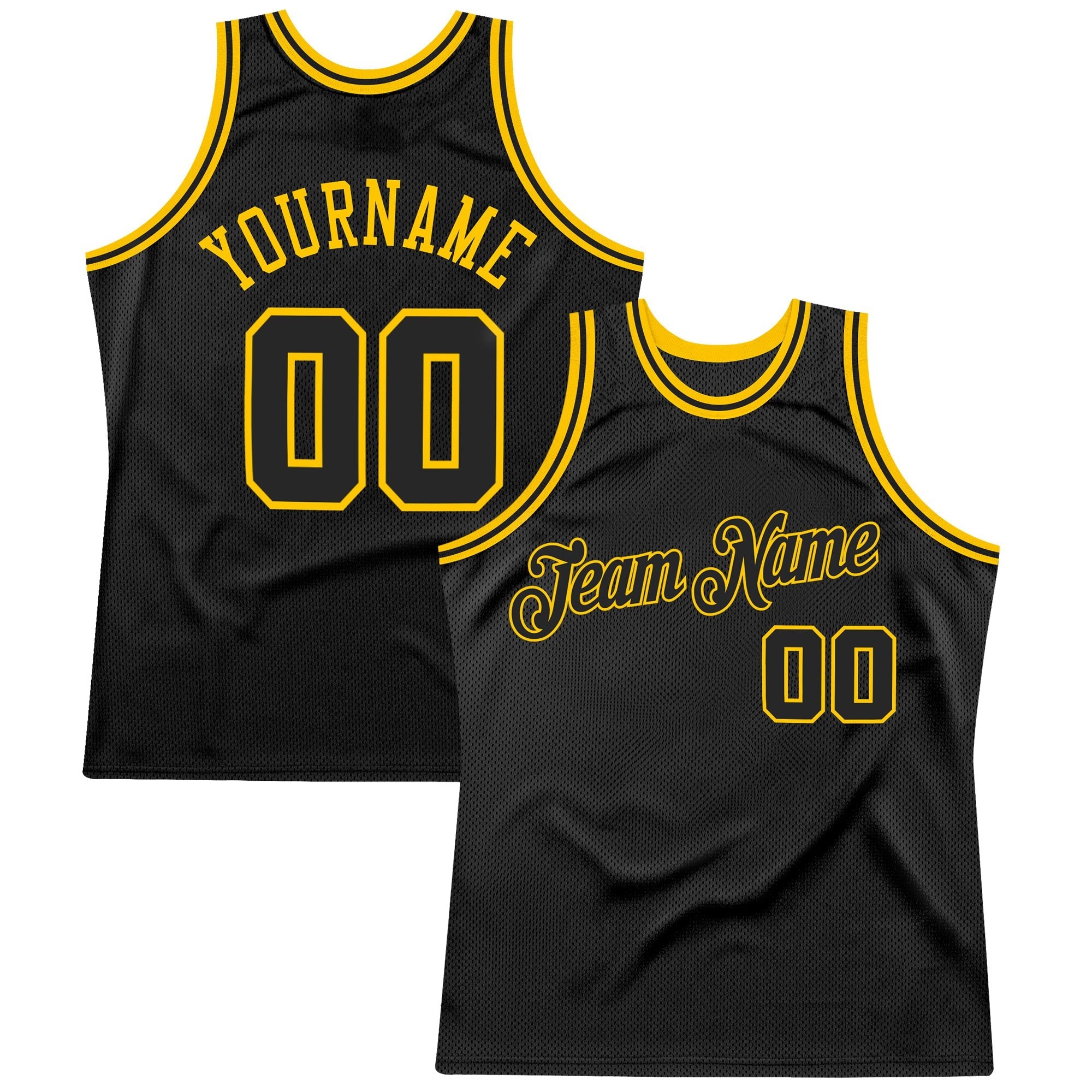 Custom Black Black-Gold Authentic Throwback Basketball Jersey photo 1