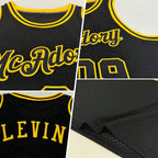 Custom Black Black-Gold Authentic Throwback Basketball Jersey photo 2