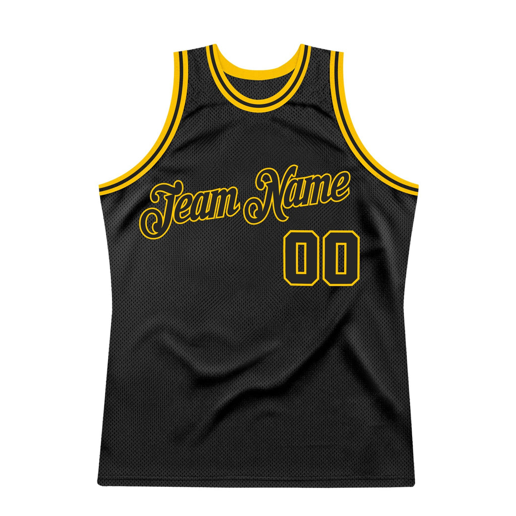 Custom Black Black-Gold Authentic Throwback Basketball Jersey photo 6