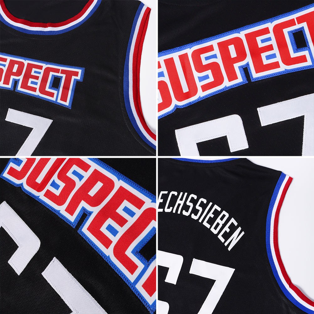Custom Black White-Red Authentic Throwback Basketball Jersey photo 4