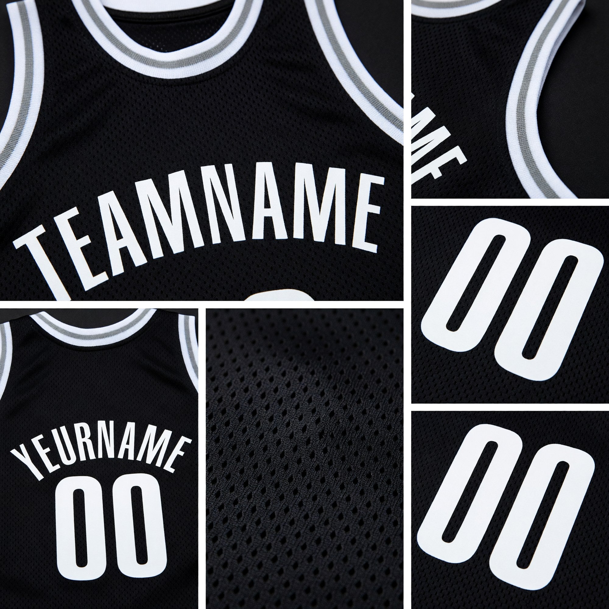 Custom Black White Authentic Throwback Basketball Jersey detail