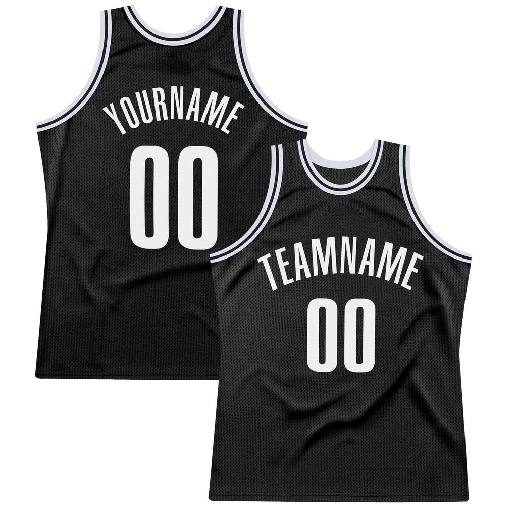 Custom Black White Authentic Throwback Basketball Jersey photo 1