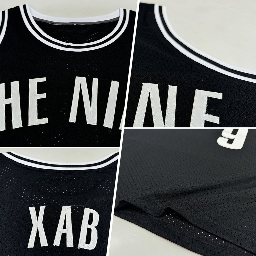 Custom Black White Authentic Throwback Basketball Jersey photo 2