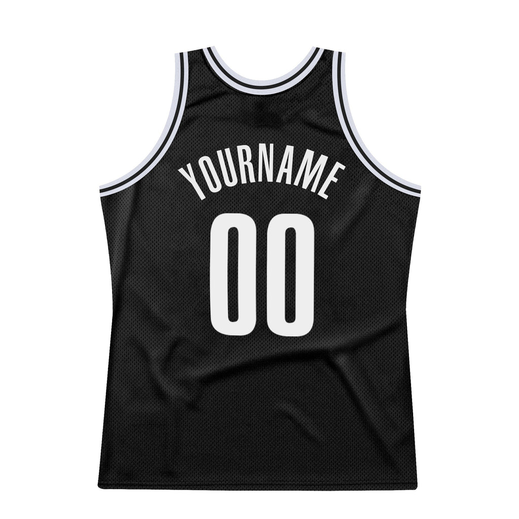 Custom Black White Authentic Throwback Basketball Jersey photo 5