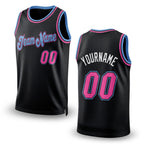 Custom Black Pink-Light Blue Authentic Throwback Basketball Jersey