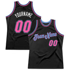 Custom Black Pink-Light Blue Authentic Throwback Basketball Jersey photo 1