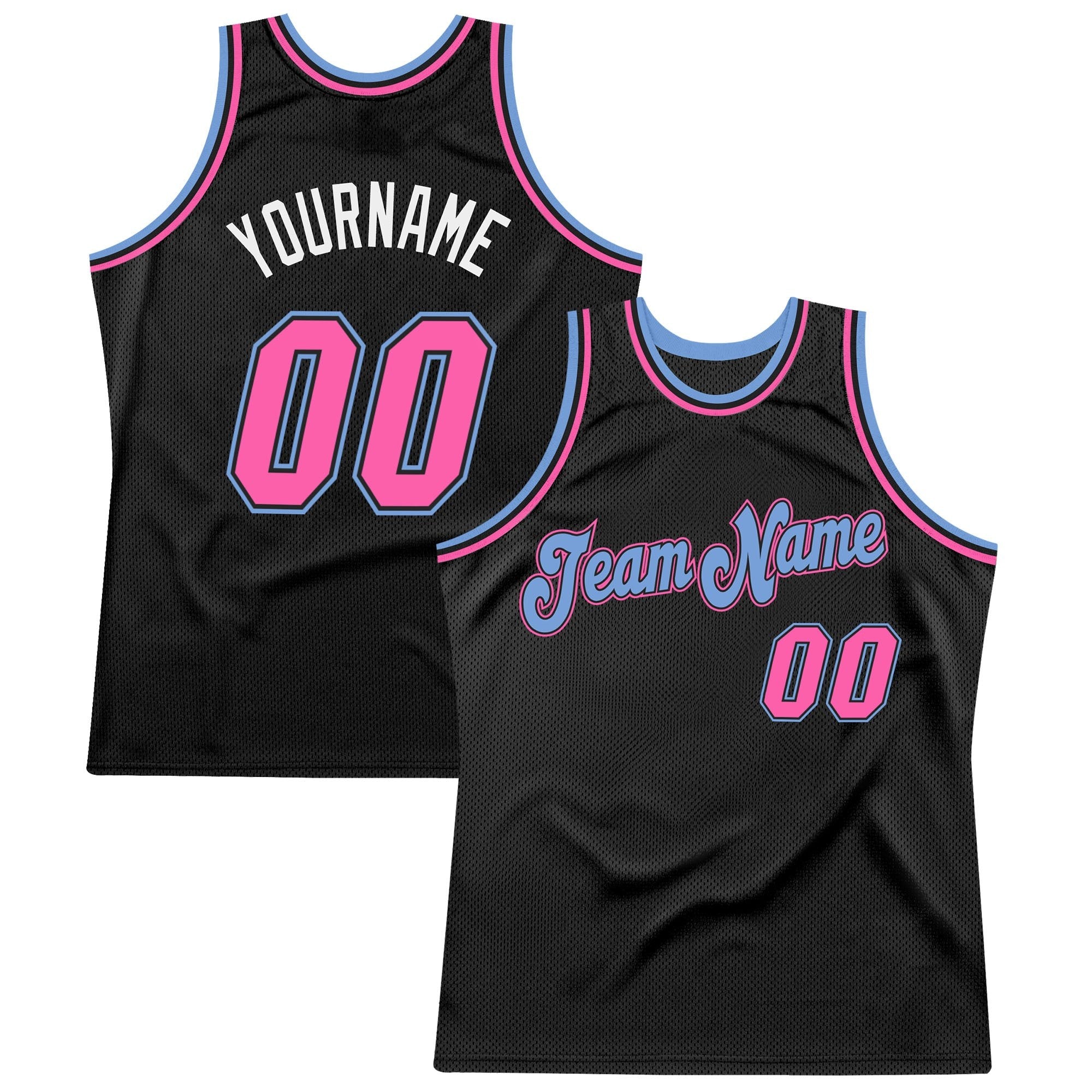 Custom Black Pink-Light Blue Authentic Throwback Basketball Jersey photo 1