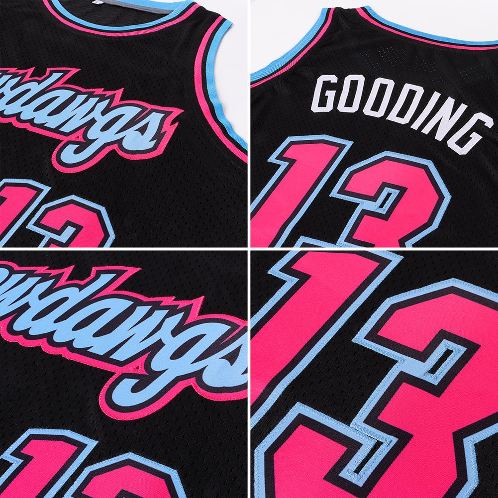 Custom Black Pink-Light Blue Authentic Throwback Basketball Jersey photo 4