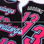 Custom Black Pink-Light Blue Authentic Throwback Basketball Jersey photo 4