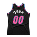 Custom Black Pink-Light Blue Authentic Throwback Basketball Jersey photo 5