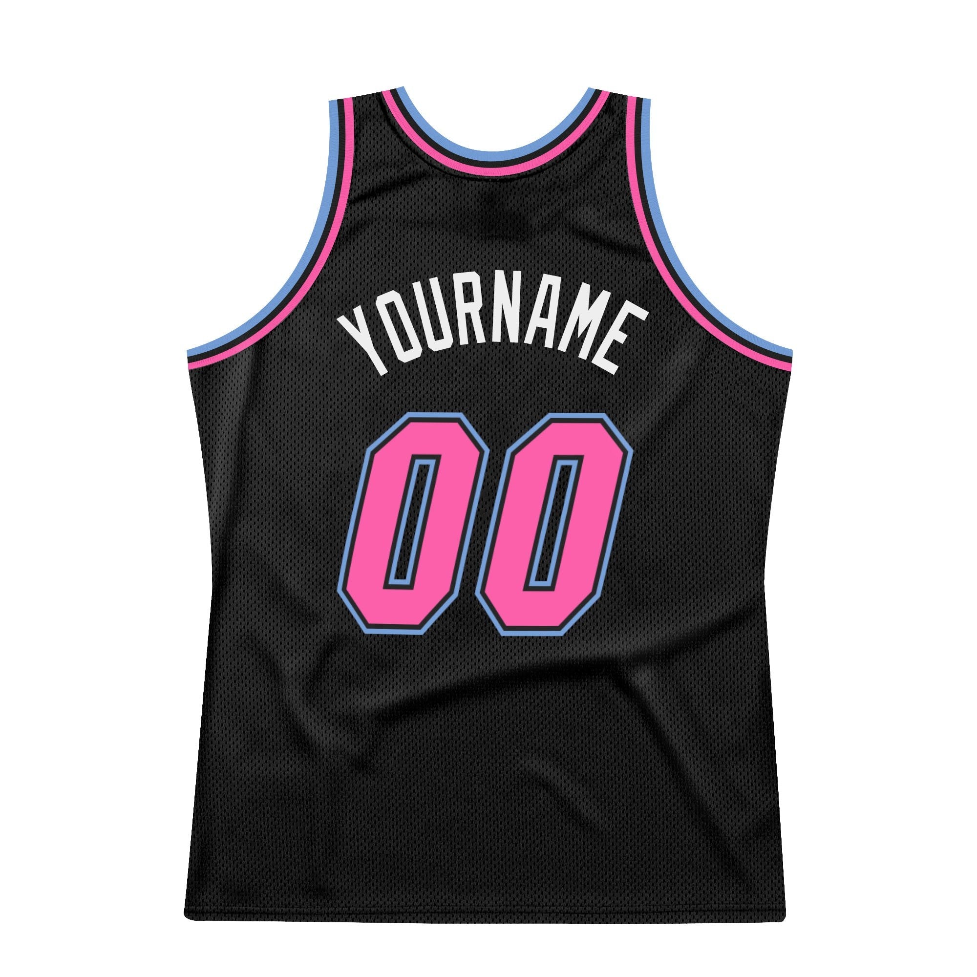 Custom Black Pink-Light Blue Authentic Throwback Basketball Jersey photo 5