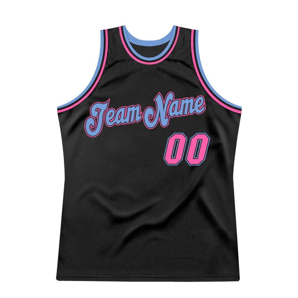 Custom Black Pink-Light Blue Authentic Throwback Basketball Jersey photo 6