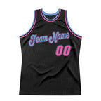 Custom Black Pink-Light Blue Authentic Throwback Basketball Jersey photo 6