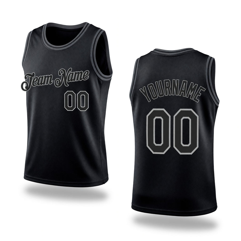 Custom Black Black-Gray Authentic Throwback Basketball Jersey