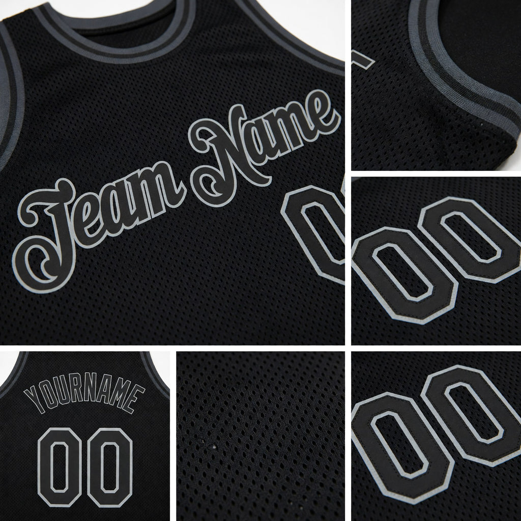 Custom Black Black-Gray Authentic Throwback Basketball Jersey detail