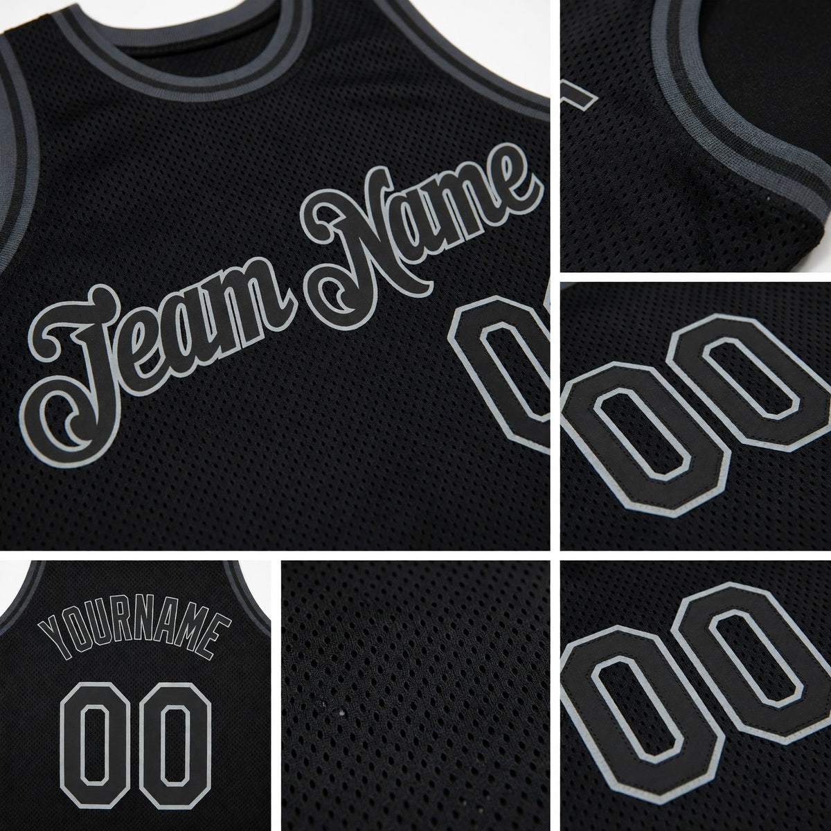 Custom Black Black-Gray Authentic Throwback Basketball Jersey detail