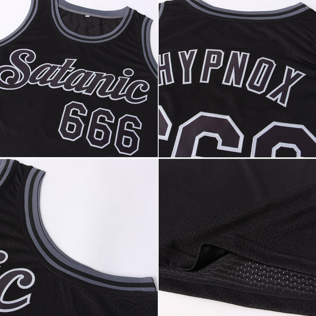 Custom Black Black-Gray Authentic Throwback Basketball Jersey photo 5