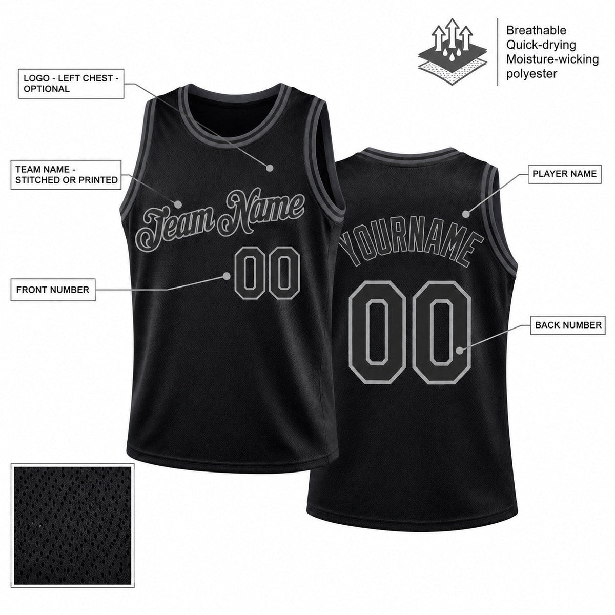 Custom Black Authentic Throwback Basketball Jersey with Black and Gray Lettering Design 0273 customization guide