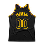 Custom Black Black Gold-Purple Authentic Throwback Basketball Jersey photo 5