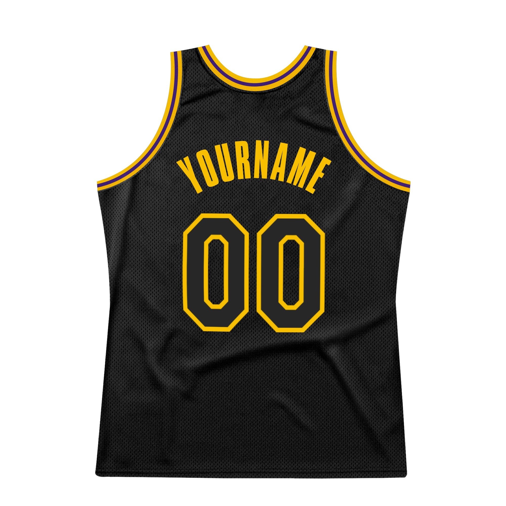 Custom Black Black Gold-Purple Authentic Throwback Basketball Jersey photo 5