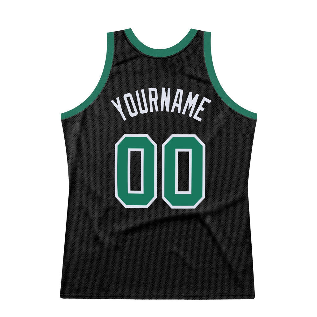 Custom Black Kelly Green-White Authentic Throwback Basketball Jersey photo 5