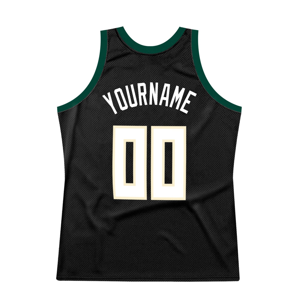 Custom Black White-Hunter Green Authentic Throwback Basketball Jersey photo 5