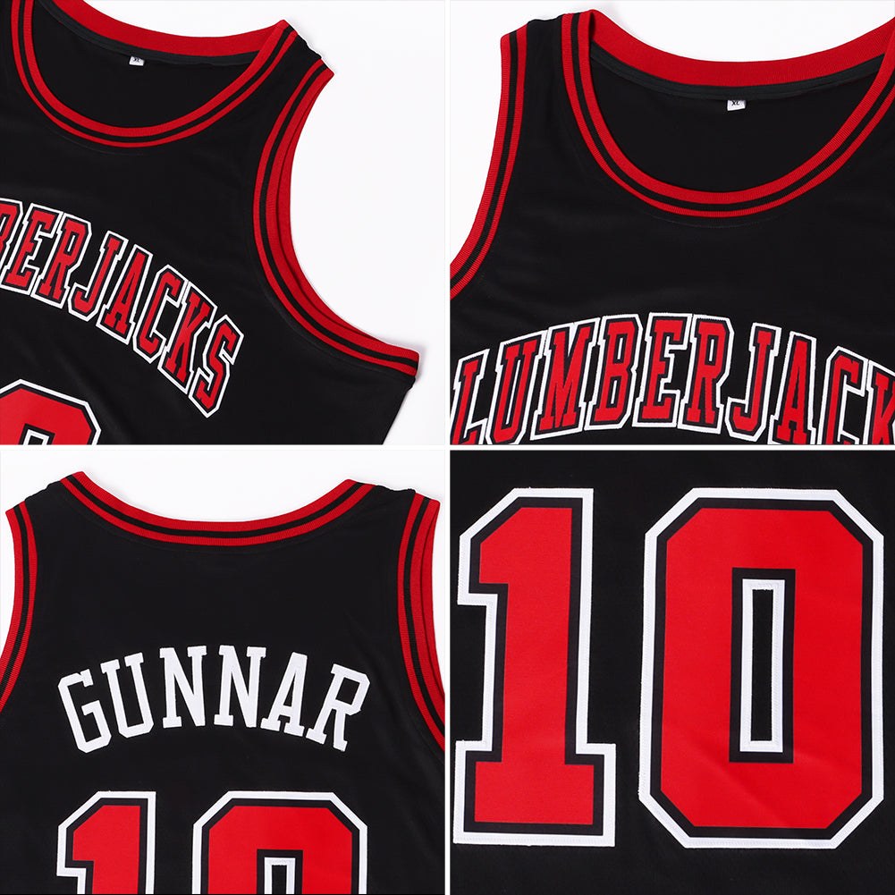 Custom Black Red-White Authentic Throwback Basketball Jersey photo 4