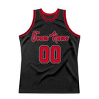 Custom Black Red-White Authentic Throwback Basketball Jersey photo 6