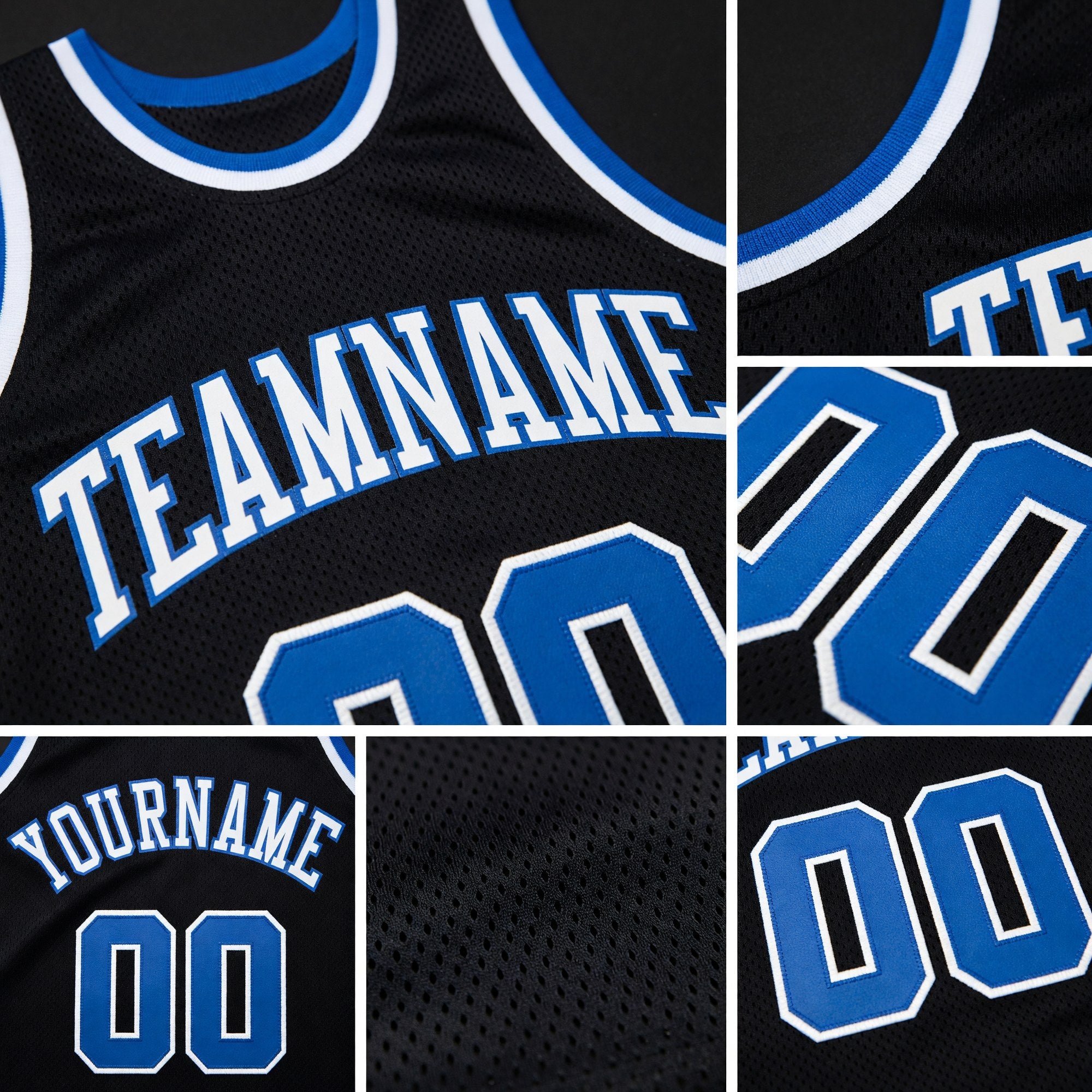 Custom Black Royal-White Authentic Throwback Basketball Jersey detail